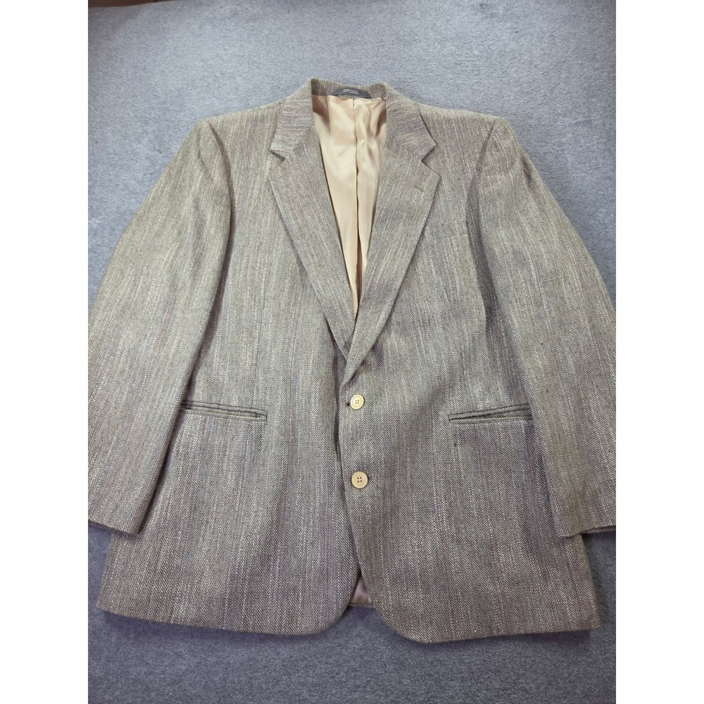 Haggar Imperial Men's Tweed Herringbone Sport Coat Blazer Vintage USA Made Grey